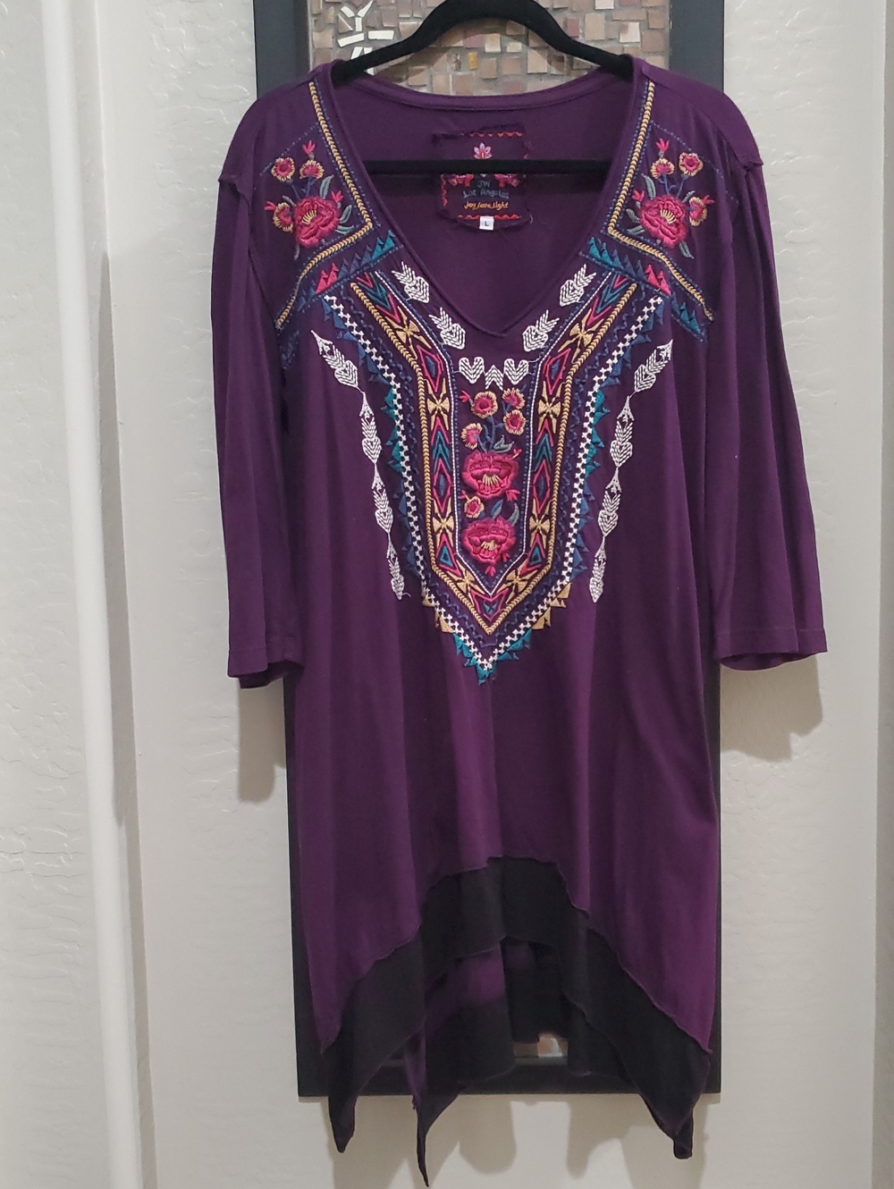 Johnny Was Deep Purple Embroidered V-Neck Tunic